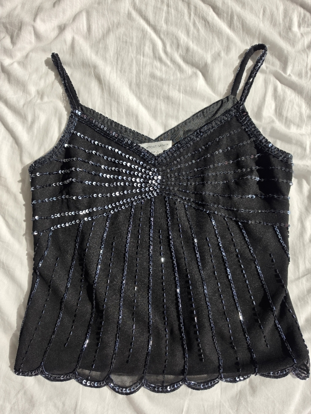 Vintage 90s Beaded Sequin Top Y2K Sheer Black Party Coquette Goth M - Picture 2 of 13